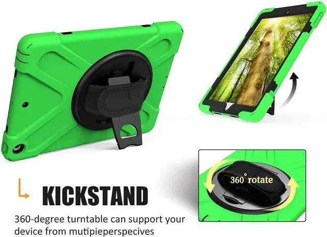 Alt view image 5 of 7 - Bundle-iPad 8th/7th Generation 10.2 Case with Tempered Glass Screen Protector Kickstand Hand Strap and Shoulder Strap, Black