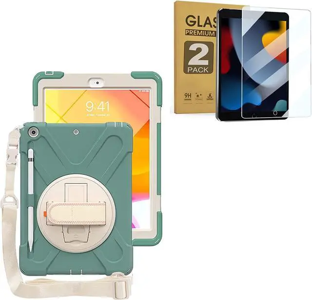 Main image of iPad 10.2 inch Rugged Case Emerald Green and 2 Pack Anti Blue Light Tempered Glass Screen Ptotector(iPad 9th/8th/7th Generation)