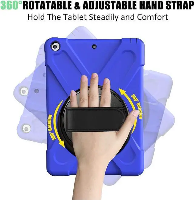 Alt view image 6 of 7 - Bundle-iPad 8th/7th Generation 10.2 Case with Tempered Glass Screen Protector Kickstand Hand Strap and Shoulder Strap, Bue