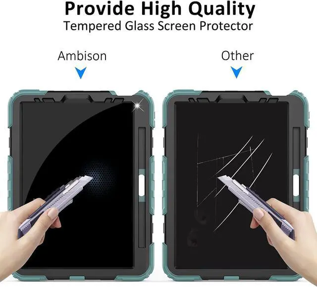 Alt view image 2 of 6 - iPad Air 5th/4th Generation Case 2022/2020, iPad Pro 11 Case, [Shockproof] Full Body Protective Case with 9H Tempered Glass Screen Protector, Rotatable Kickstand & Hand Strap (Teal & Black)