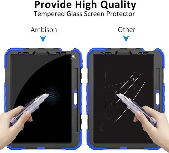 Alt view image 2 of 6 - iPad Air 5th/4th Generation Case 10.9'' 2022/2020, [Kids Proof] Full Body Protective Case with 9H Tempered Glass Screen Protector, 360° Rotatable Kickstand/Hand Strap, Shoulder Strap (Blue)