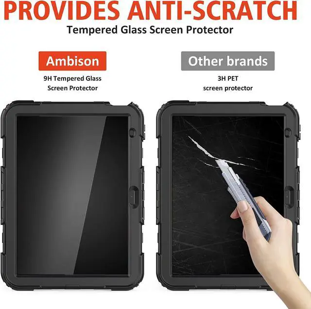 Alt view image 2 of 6 - iPad 10th Generation Case, iPad 10 Case 10.9'' 2022, [Kid Proof] Full Body Protective Case with 9H Tempered Glass Screen Protector, 360° Rotatable Kickstand & Hand Strap (Black)