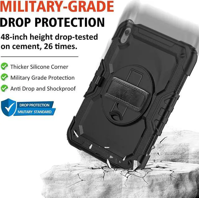 Alt view image 3 of 6 - iPad 10th Generation Case, iPad 10 Case 10.9'' 2022, [Kid Proof] Full Body Protective Case with 9H Tempered Glass Screen Protector, 360° Rotatable Kickstand & Hand Strap (Black)