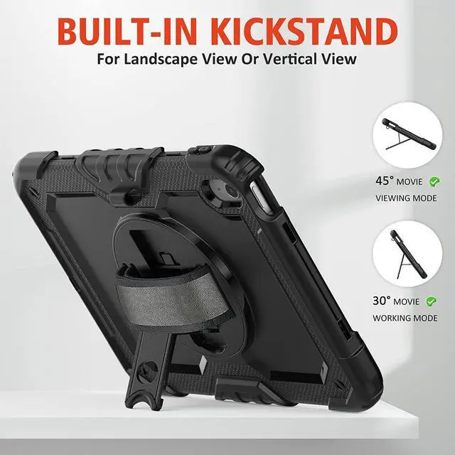Alt view image 4 of 6 - iPad 10th Generation Case, iPad 10 Case 10.9'' 2022, [Kid Proof] Full Body Protective Case with 9H Tempered Glass Screen Protector, 360° Rotatable Kickstand & Hand Strap (Black)