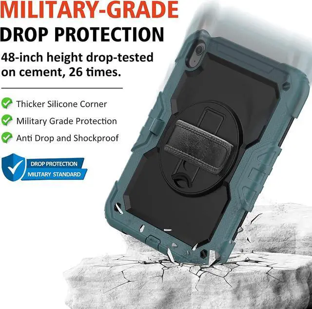Alt view image 4 of 7 - Case for iPad A16 11th/10th Generation 11/10.9 2025/2022 Heavy Duty Shockproof Case with Tempered Glass Screen Protector 360° Rotating Handle Strap&Stand Shoulder Strap-Teal