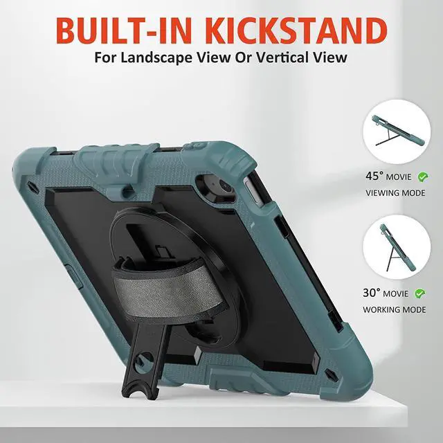 Alt view image 6 of 7 - Case for iPad A16 11th/10th Generation 11/10.9 2025/2022 Heavy Duty Shockproof Case with Tempered Glass Screen Protector 360° Rotating Handle Strap&Stand Shoulder Strap-Teal