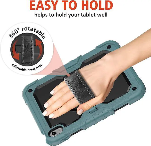 Alt view image 3 of 7 - Case for iPad A16 11th/10th Generation 11/10.9 2025/2022 Heavy Duty Shockproof Case with Tempered Glass Screen Protector 360° Rotating Handle Strap&Stand Shoulder Strap-Teal