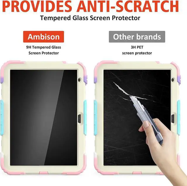 Alt view image 2 of 6 - iPad 10th Generation Case, iPad 10 Case 10.9 inch 2022, [Kid Proof] Full Body Protective Case with 9H Tempered Glass Screen Protector, 360° Rotatable Kickstand & Hand Strap (Light Pink)