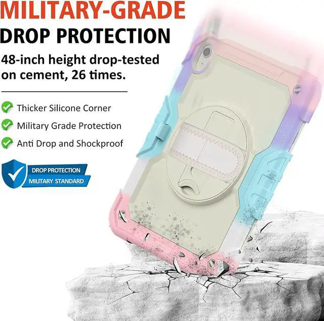 Alt view image 3 of 6 - iPad 10th Generation Case, iPad 10 Case 10.9 inch 2022, [Kid Proof] Full Body Protective Case with 9H Tempered Glass Screen Protector, 360° Rotatable Kickstand & Hand Strap (Light Pink)