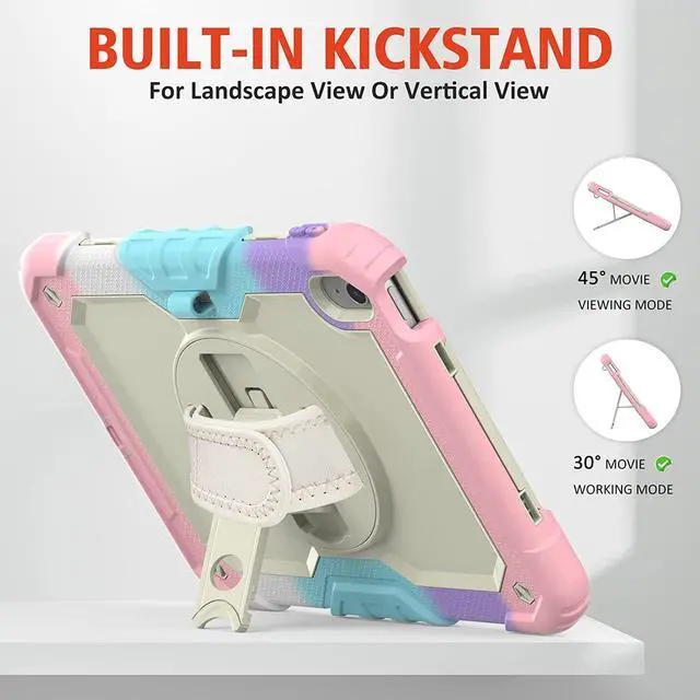 Alt view image 4 of 6 - iPad 10th Generation Case, iPad 10 Case 10.9 inch 2022, [Kid Proof] Full Body Protective Case with 9H Tempered Glass Screen Protector, 360° Rotatable Kickstand & Hand Strap (Light Pink)