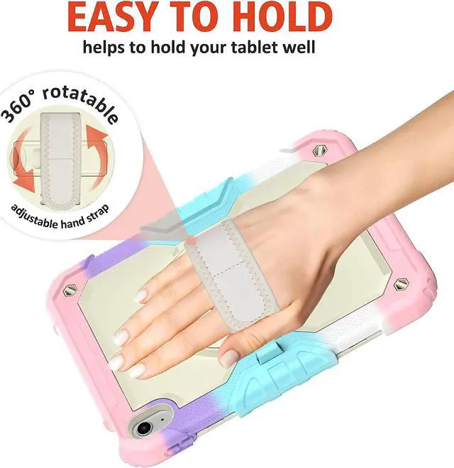 Alt view image 5 of 6 - iPad 10th Generation Case, iPad 10 Case 10.9 inch 2022, [Kid Proof] Full Body Protective Case with 9H Tempered Glass Screen Protector, 360° Rotatable Kickstand & Hand Strap (Light Pink)