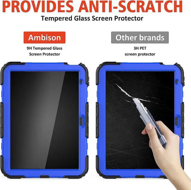 Alt view image 2 of 6 - iPad 10th Generation Case, iPad 10 Case 10.9'' 2022, [Kid Proof] Full Body Protective Case with 9H Tempered Glass Screen Protector, 360° Rotatable Kickstand & Hand Strap (Blue)