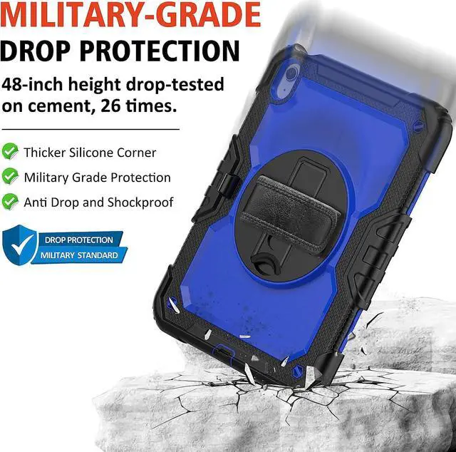 Alt view image 3 of 6 - iPad 10th Generation Case, iPad 10 Case 10.9'' 2022, [Kid Proof] Full Body Protective Case with 9H Tempered Glass Screen Protector, 360° Rotatable Kickstand & Hand Strap (Blue)