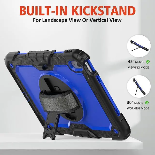 Alt view image 4 of 6 - iPad 10th Generation Case, iPad 10 Case 10.9'' 2022, [Kid Proof] Full Body Protective Case with 9H Tempered Glass Screen Protector, 360° Rotatable Kickstand & Hand Strap (Blue)