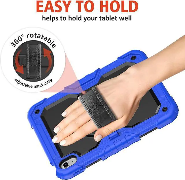 Alt view image 5 of 6 - iPad 10th Generation Case, iPad 10 Case 10.9'' 2022, [Kid Proof] Full Body Protective Case with 9H Tempered Glass Screen Protector, 360° Rotatable Kickstand & Hand Strap (Blue)