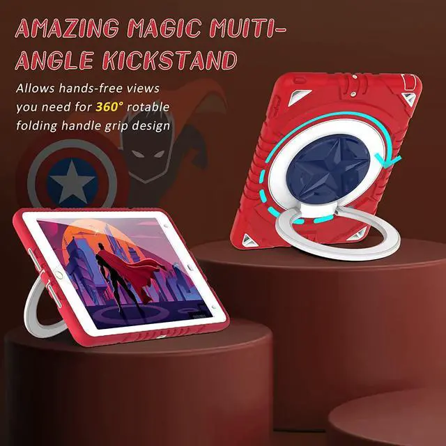 Alt view image 3 of 7 - New iPad 10.2 Case for Kids, iPad 9th/8th/7th Generation Case, 360 Rotating Shockproof Rugged Protective iPad 10.2 inch Case with Pencil Holder Kickstand for Kids Children Boys(Red)