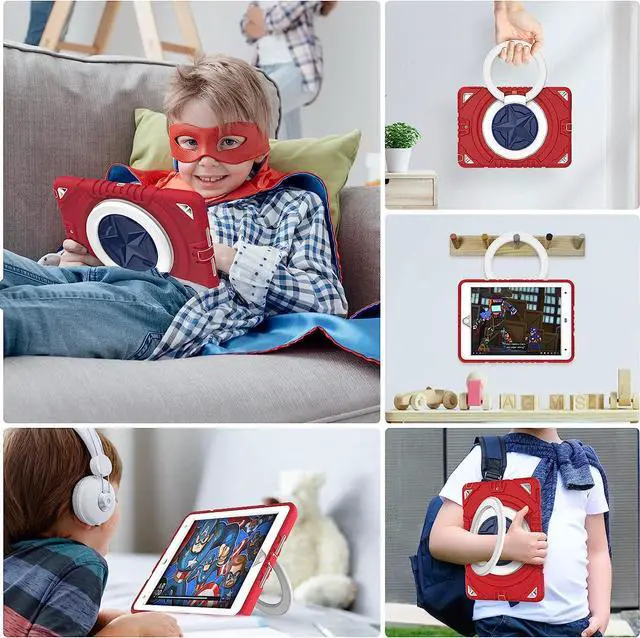 Alt view image 7 of 7 - New iPad 10.2 Case for Kids, iPad 9th/8th/7th Generation Case, 360 Rotating Shockproof Rugged Protective iPad 10.2 inch Case with Pencil Holder Kickstand for Kids Children Boys(Red)