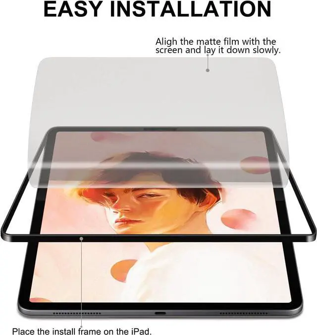 Alt view image 2 of 7 - Matte Screen Protector for iPad Pro 11 (all models), iPad Air 5th/4th Generation(10.9'' 2022&2020), [Install Frame] High Touch Sensitivity Matte Film, Anti-Glare/Apple Pencil Compatible