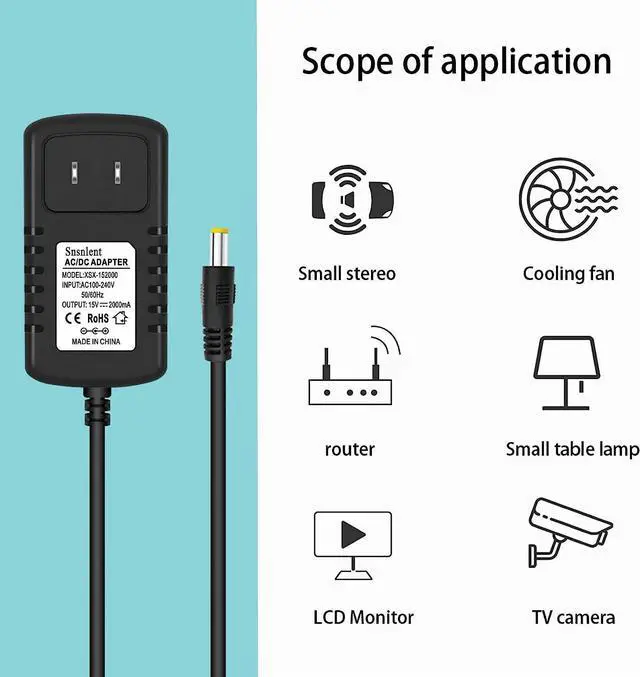 Alt view image 5 of 6 - AC Adapter 15V 2A AC 100-240V 50-60Hz to DC 15V 2A 30W DC Power Supply Charger 15V 30W 2A Ac Adapter Charger with 5.5 x 2.5mm Plug (15V 2A-CE)