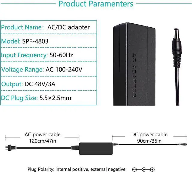 Alt view image 2 of 7 - AC DC 48V 3A Power Supply Adapter 144W 48V Charger 48V 3A Switching Power Transformers Interface 5.5 x 2.5mm Suitable for POE Routers Switches Control Systems
