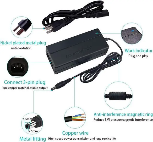 Alt view image 3 of 7 - AC DC 48V 3A Power Supply Adapter 144W 48V Charger 48V 3A Switching Power Transformers Interface 5.5 x 2.5mm Suitable for POE Routers Switches Control Systems