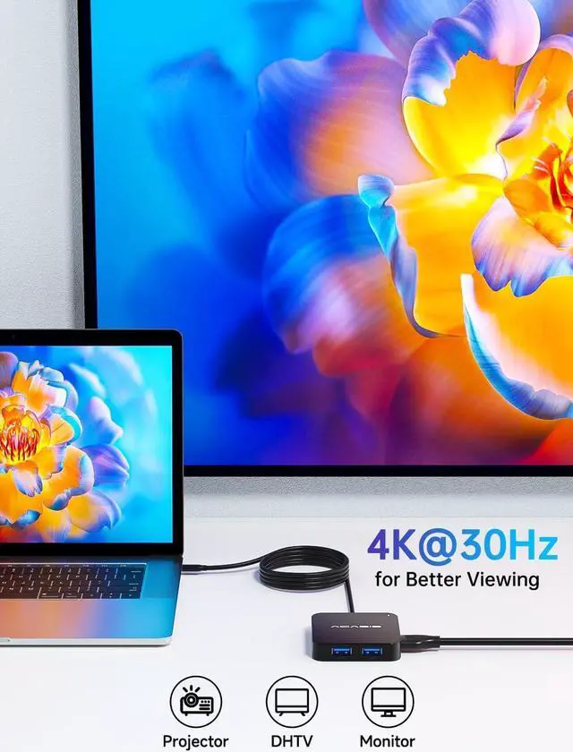 Alt view image 6 of 7 - USB C Hub Long Cable 4FT, USB C to HDMI Multiport Adapter, 4K HDMI, 100 W Power Delivery, 3 USB A 3.0 Port, 1 USB C Hub 3.0, USB C Dongle for MacBook Pro/Air, Laptop and USB C Devices