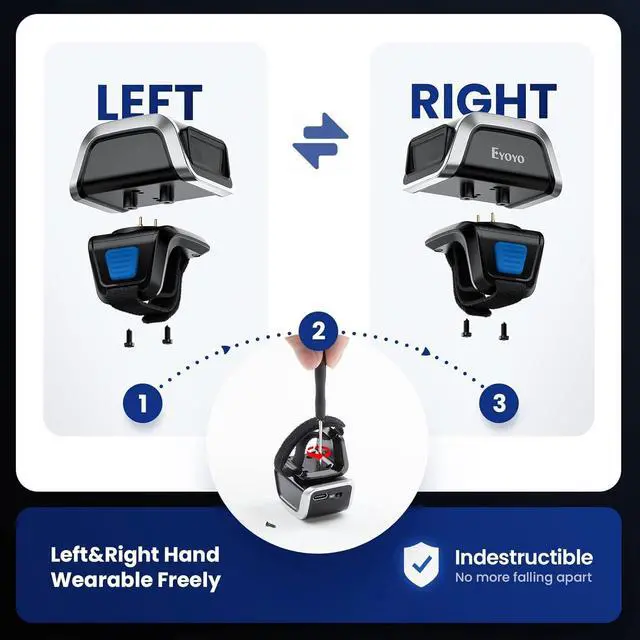Alt view image 3 of 7 - Eyoyo 3-in-1 Bluetooth QR Ring Barcode Scanner, Mini Wearable Finger 1D 2D QR Code Scanner, Left&Right-Handed Use, Support Screen Scanning, Wireless Inventory Reader Compatible for iPad iPhone Android