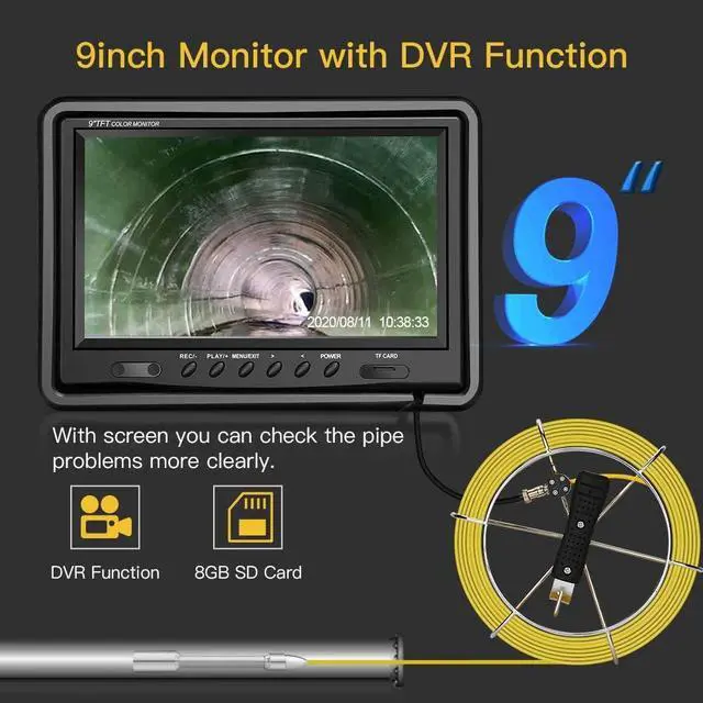 Alt view image 2 of 7 - Eyoyo 100ft Pipe Inspection Camera with 9 Inch LCD Monitor, 30M Drain Sewer Camera Industrial Endoscope Video Plumbing System 1000TVL DVR Recorder Pipeline Snake Cam with 8GB SD Card