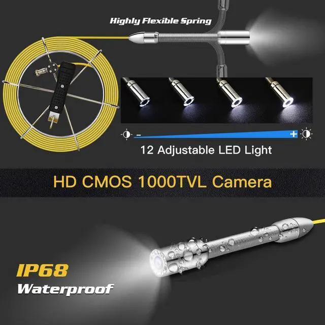 Alt view image 4 of 7 - Eyoyo 100ft Pipe Inspection Camera with 9 Inch LCD Monitor, 30M Drain Sewer Camera Industrial Endoscope Video Plumbing System 1000TVL DVR Recorder Pipeline Snake Cam with 8GB SD Card