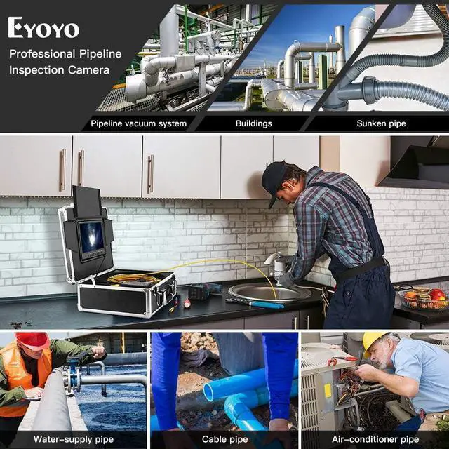 Alt view image 7 of 7 - Eyoyo 100ft Pipe Inspection Camera with 9 Inch LCD Monitor, 30M Drain Sewer Camera Industrial Endoscope Video Plumbing System 1000TVL DVR Recorder Pipeline Snake Cam with 8GB SD Card