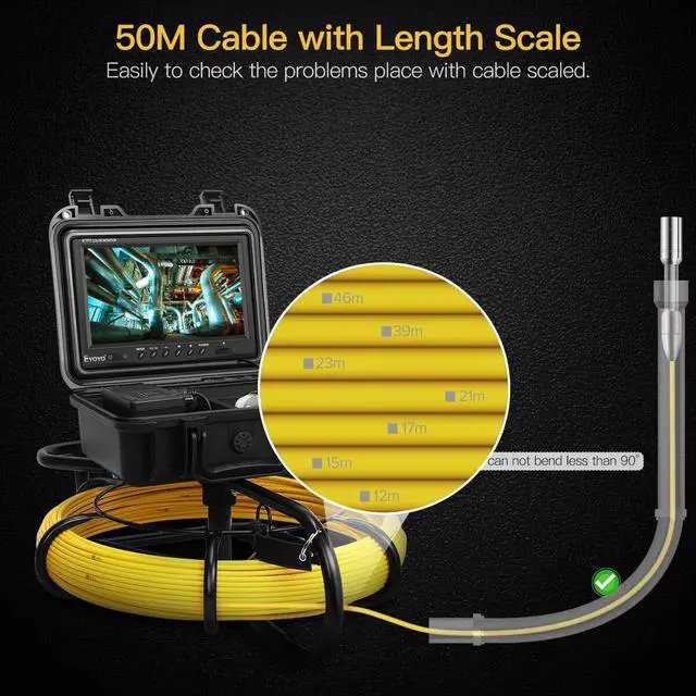 Alt view image 4 of 7 - Eyoyo Pipe Inspection Camera, 50M/164ft Drain Sewer Inspection Camera with 9 inch LCD Monitor,Pipeline Inspection Cam Equipment IP68 Waterproof Industrial Plumbing Borescope Endoscope