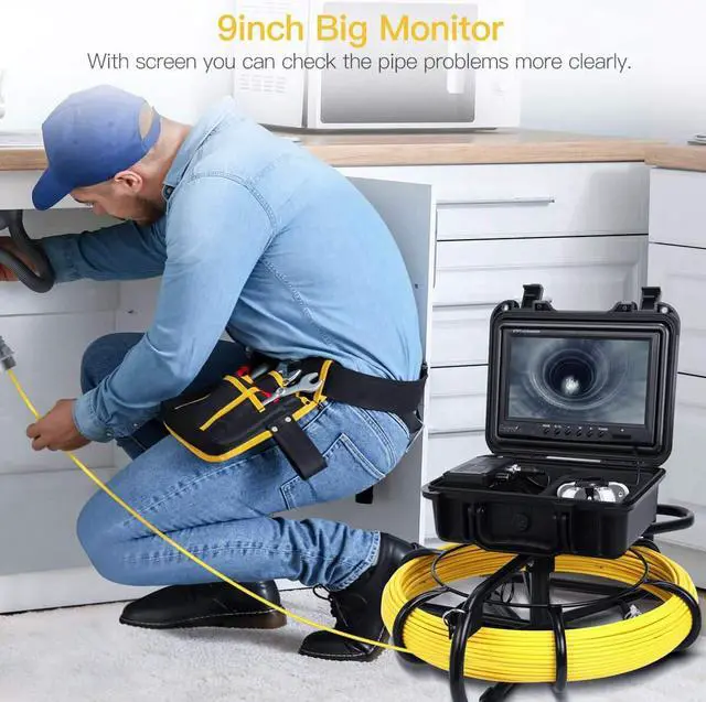 Alt view image 6 of 7 - Eyoyo Pipe Inspection Camera, 50M/164ft Drain Sewer Inspection Camera with 9 inch LCD Monitor,Pipeline Inspection Cam Equipment IP68 Waterproof Industrial Plumbing Borescope Endoscope
