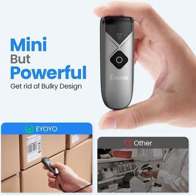 Alt view image 2 of 7 - 2 Pack Eyoyo Mini QR 2D&1D Bluetooth Barcode Scanner Portable Wireless Barcode Reader with USB Wired/Bluetooth/ 2.4G Wireless Connection for Phone, Android, Tablet, Laptops