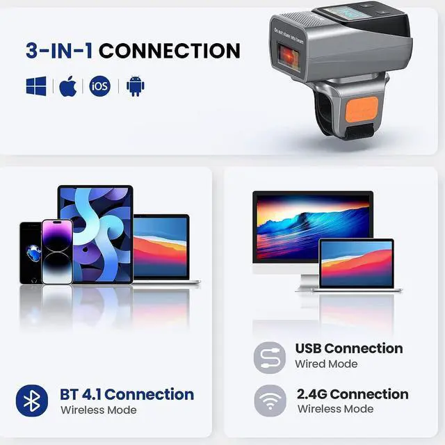 Alt view image 5 of 7 - Eyoyo Wearable Bluetooth Ring Barcode Scanner with Display, Mini Wireless Finger Bar Code Scanner Reader Inventory Compatible with iPad iPhone Android, Left&Right-Handed Use, Fast&Accurate Scanning