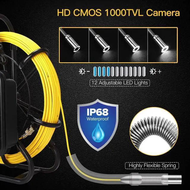 Alt view image 2 of 7 - Eyoyo Pipe Inspection Camera, 50M/164ft Drain Sewer Inspection Camera with 9 inch LCD Monitor,Pipeline Inspection Cam Equipment IP68 Waterproof Industrial Plumbing Borescope Endoscope