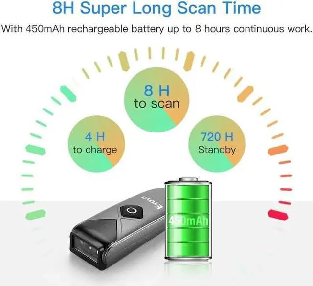 Alt view image 7 of 7 - 2 Pack Eyoyo Mini QR 2D&1D Bluetooth Barcode Scanner Portable Wireless Barcode Reader with USB Wired/Bluetooth/ 2.4G Wireless Connection for Phone, Android, Tablet, Laptops