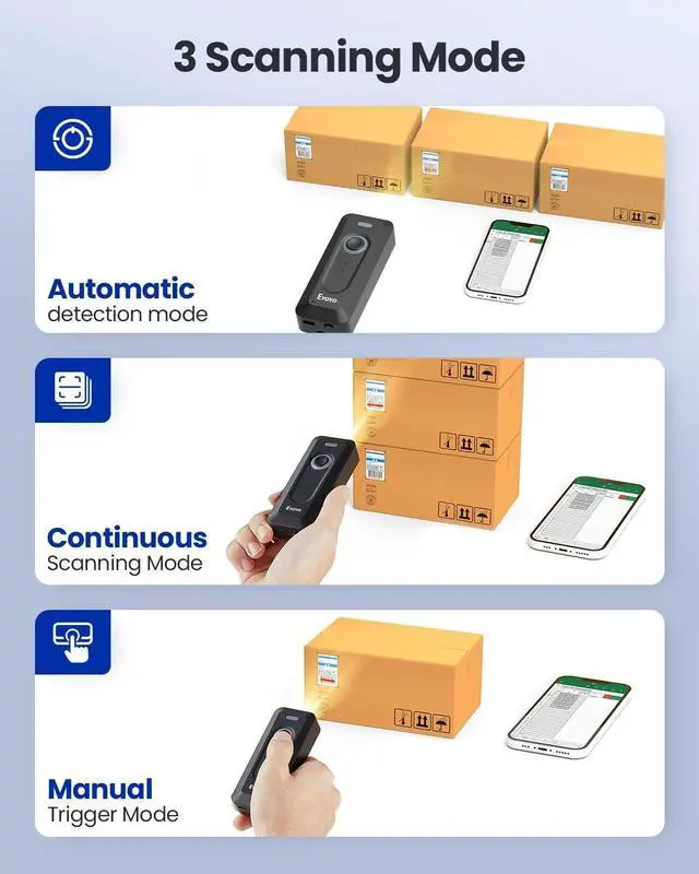 Alt view image 6 of 7 - Eyoyo 2D Bluetooth Barcode Scanner Wireless with Clip, 2000mAh Battery with Level Indicator, Portable Mini QR Bar Code Reader for Library Book Inventory Compatible with iPhone, iPad, Android Phone