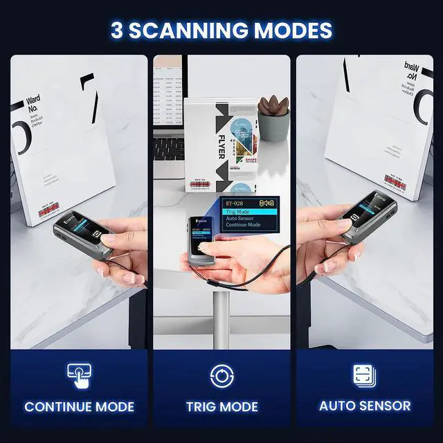 Alt view image 4 of 7 - Eyoyo QR Code Scanner with LCD Display, Mini Portable Bluetooth Barcode Scanner, Wireless 1D 2D Book Bar Code Scanner for Library Classroom Inventory Compatible with iPhone iPad Android iOS POS Laptop