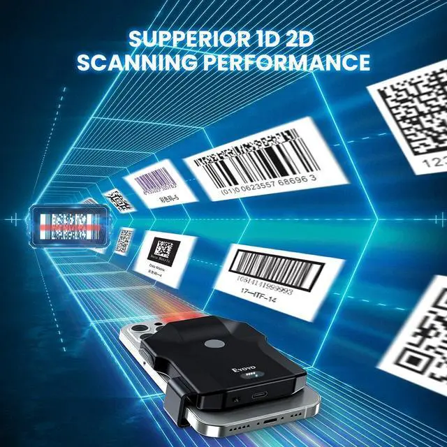 Alt view image 4 of 7 - Eyoyo Bluetooth QR Code Scanner, 2D Wireless Back Clip Phone UPC USB Barcode Scanner Reader with Battery Level Indicator Compatible with 4.7"-7.2" Android Phone, iPhone for Book Library Inventory