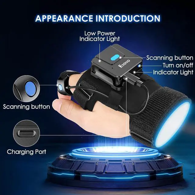 Alt view image 3 of 7 - Eyoyo Wearable Glove QR Code Scanner, 1D 2D Finger Ring Bluetooth Barcode Scanner, Left&Right Hand Wearable, Portable Wireless Book Inventory Bar Code Reader Compatible with iPhone iPad Android Tablet