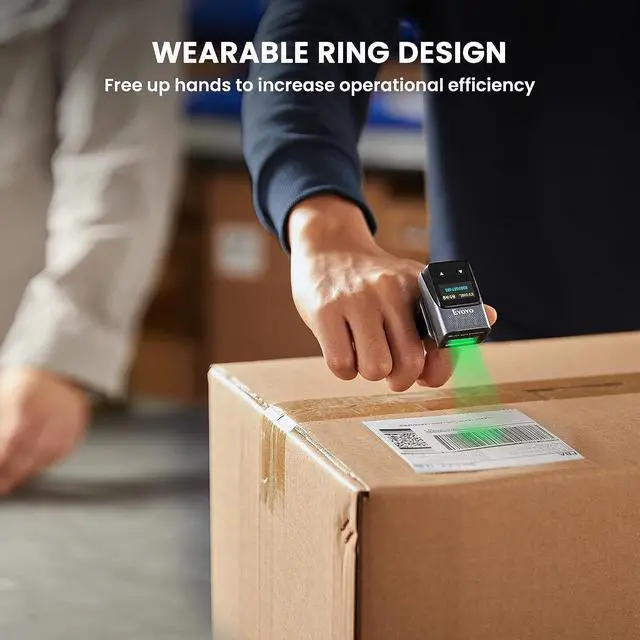 Alt view image 6 of 7 - Eyoyo Wearable Ring Barcode Scanner with Display, Mini 2D QR Bluetooth Wireless Finger Bar Code Scanner Reader Inventory Compatible with iPad iPhone Android, Support Scanning Printed&Mobile Barcodes