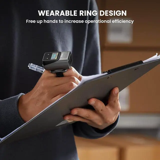 Alt view image 7 of 7 - Eyoyo 2D Bluetooth Ring Barcode Scanner with Screen, Mini Wearable Wireless Finger QR Bar Code Scanner Reader Inventory Compatible with iPad iPhone Android, Support Screen Scan, Left&Right-Handed Use