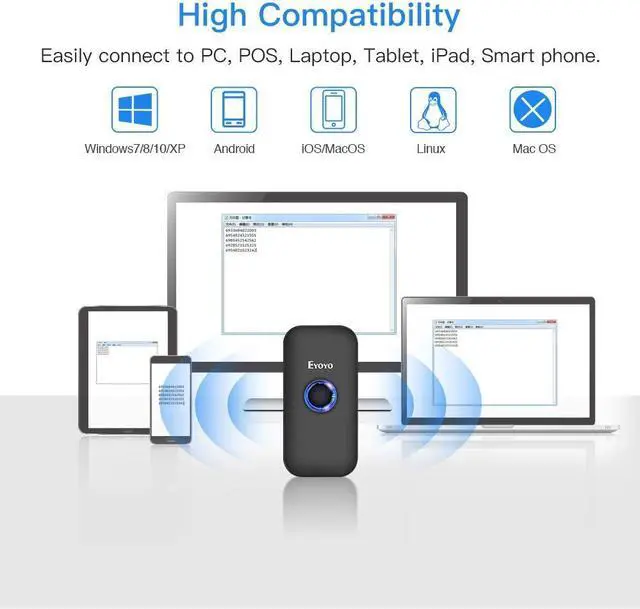 Alt view image 6 of 7 - Eyoyo Mini Bluetooth 2D Barcode Scanner, 3-in-1 USB Wired/2.4G Wireless/Bluetooth Bar Code Reader Portable 1D QR Image Scanner PDF417 Data Matrix Code for iPad, iPhone, Android, Tablets or Computer PC