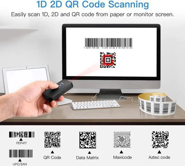 Alt view image 5 of 7 - Eyoyo Mini Bluetooth 2D Barcode Scanner, 3-in-1 USB Wired/2.4G Wireless/Bluetooth Bar Code Reader Portable 1D QR Image Scanner PDF417 Data Matrix Code for iPad, iPhone, Android, Tablets or Computer PC