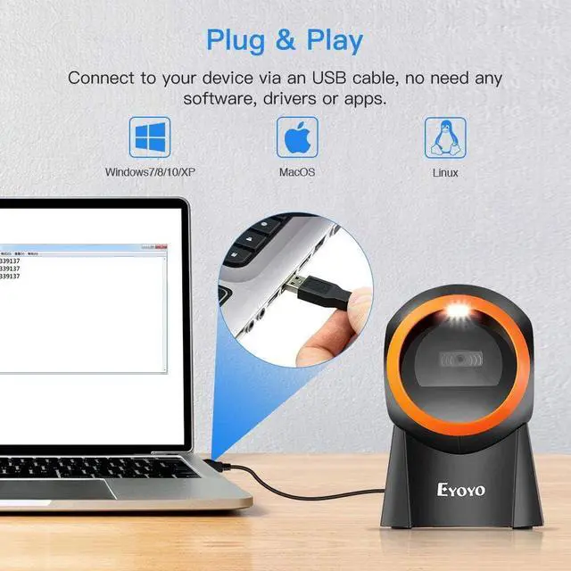 Alt view image 2 of 7 - Eyoyo Hands-Free 1D 2D Desktop Barcode Scanner, QR Barcode Reader Support Screen Scanning Platform Scanner for Warehouse, Supermarket, Retail Store, Bookstore Pos System