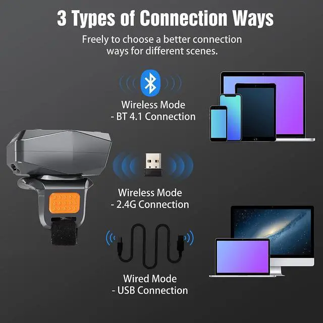 Alt view image 4 of 7 - Eyoyo 2D Bluetooth Ring Barcode Scanner,Wearable Wrist Finger Wireless Scanner, Left/Right-Hand Operation,1D QR PDF417 Data Matrix Reader for iPhone, Android, Windows,Mac OS