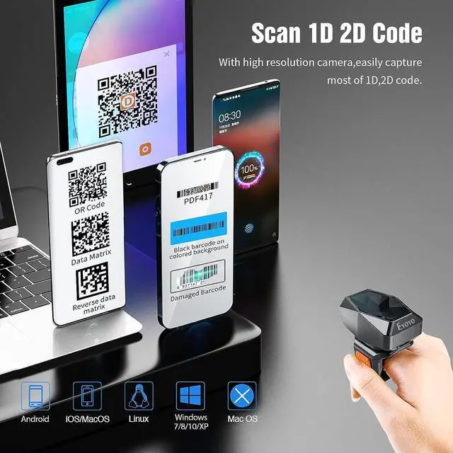 Alt view image 5 of 7 - Eyoyo 2D Bluetooth Ring Barcode Scanner,Wearable Wrist Finger Wireless Scanner, Left/Right-Hand Operation,1D QR PDF417 Data Matrix Reader for iPhone, Android, Windows,Mac OS