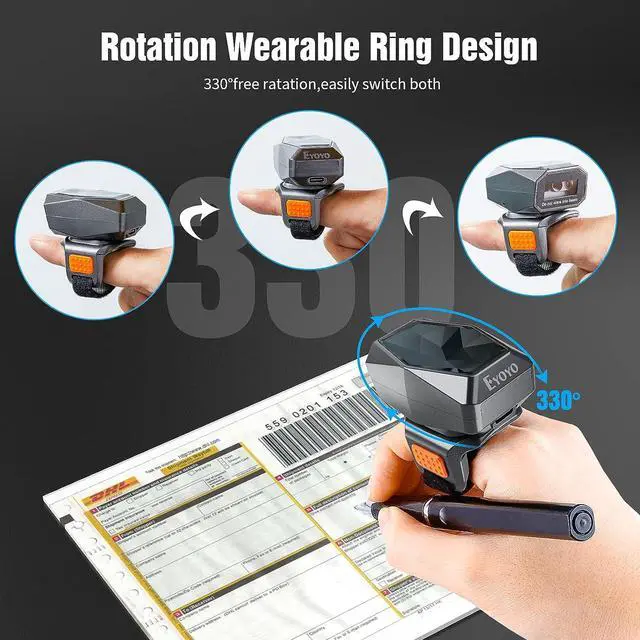 Alt view image 6 of 7 - Eyoyo 2D Bluetooth Ring Barcode Scanner,Wearable Wrist Finger Wireless Scanner, Left/Right-Hand Operation,1D QR PDF417 Data Matrix Reader for iPhone, Android, Windows,Mac OS
