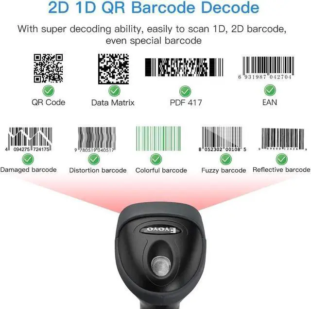 Alt view image 4 of 7 - Eyoyo QR Handheld USB Barcode Scanner, Wired Automatic 1D 2D Code Scanner PDF417 Data Matrix Bar Code Reader with Long USB Cable for Mobile Payment, Convenience Store, Supermarket, Warehouse