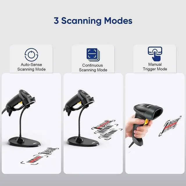 Alt view image 3 of 7 - Eyoyo Handheld 2D Barcode Scanner with Gooseneck Stand, Automatic USB Wired QR Code Scanner Bar Code Reader Support Screen Scanning for PC POS System Library Store Supermarket Check-Out, Inventory